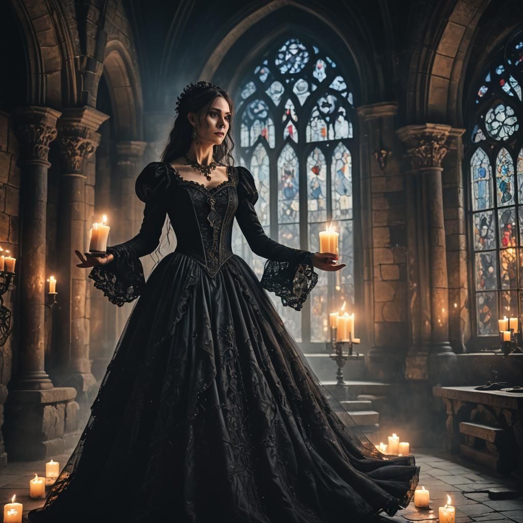 Gothic Lady Dancing in Castle, Dark Fantasy Art