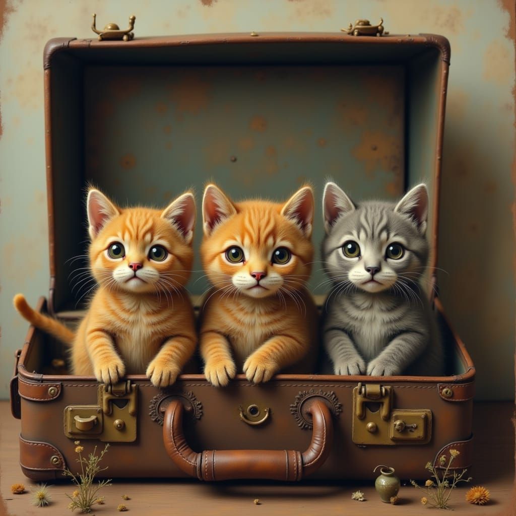 Cute Furry Cats in Vintage Suitcase