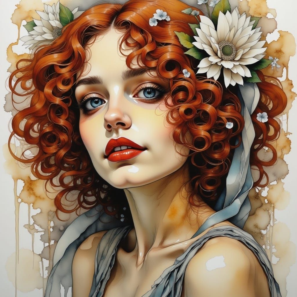 1920's Woman with Silver Ribbon in Neurographic Style