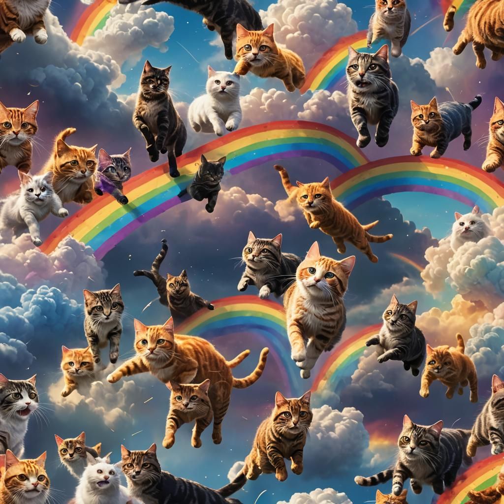 Cats Running on Rainbow: Fantasy Concept Art
