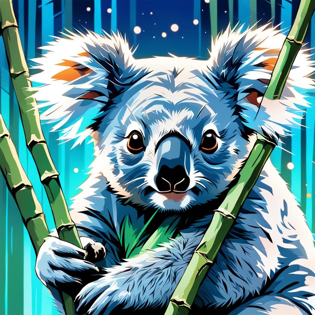 Koala Eating Bamboo in Cinematic Anime Style