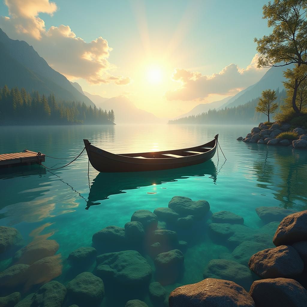 Glass Bottom Boat on Lake: Digital Art