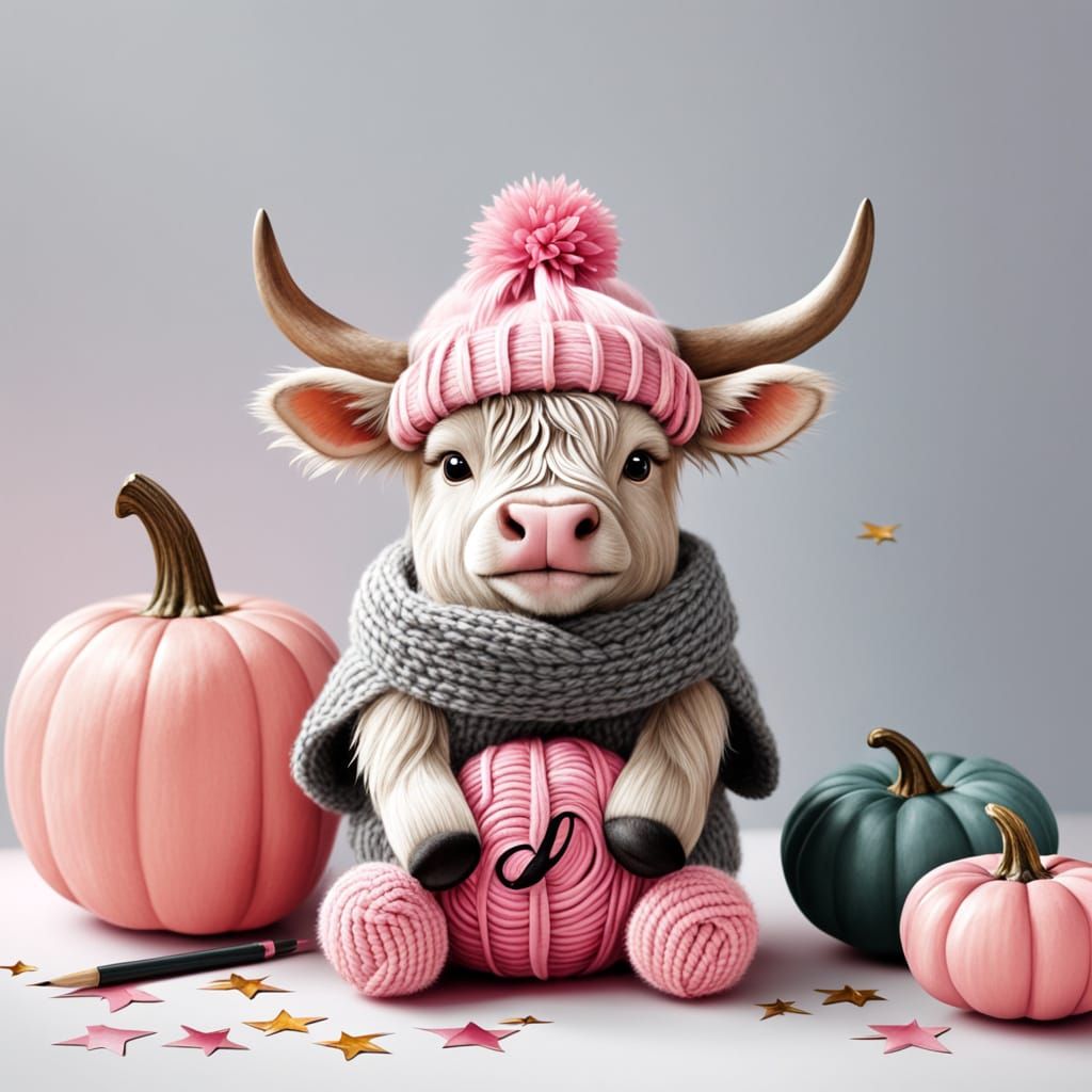 Cute Baby Highland Cow on Pink Pumpkin