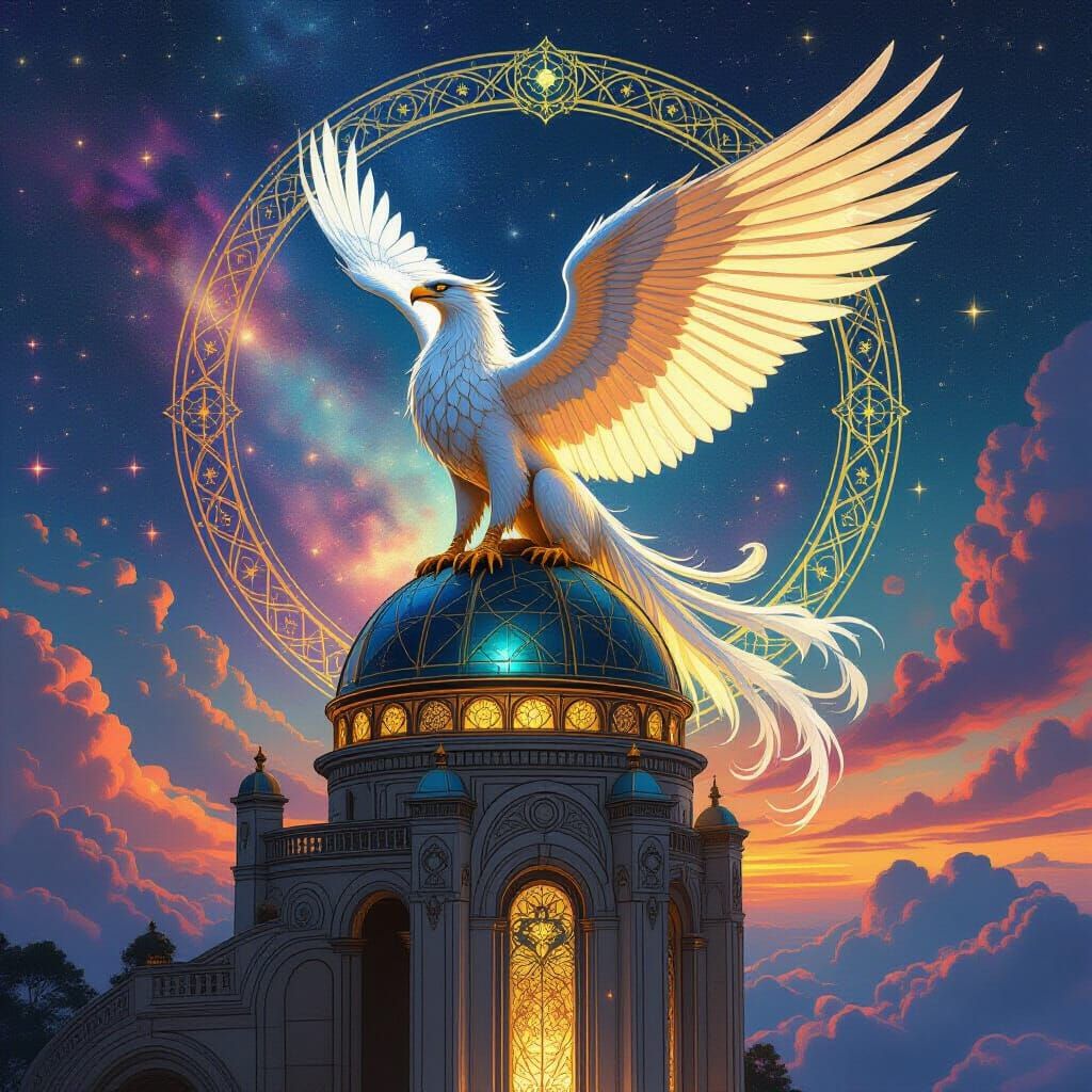 Majestic Griffin in Art Nouveau Observatory