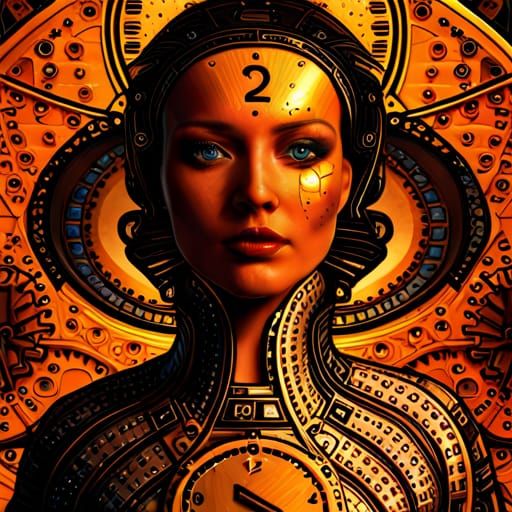 Clockwork Woman in Matrix Style, Art Nouveau Portrait