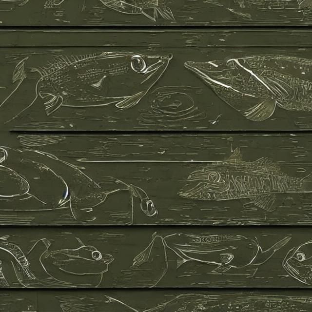 Huge rectangular stone slabs arrayed on the sea floor deeply etched with drawings of humanoid fish frog hybrids , in va...