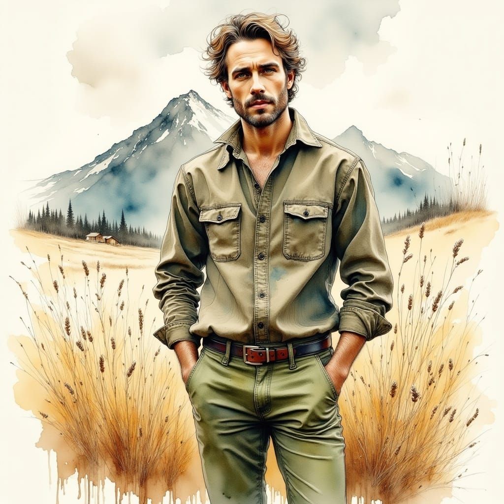 Rugged Gentleman in a Rustic Landscape