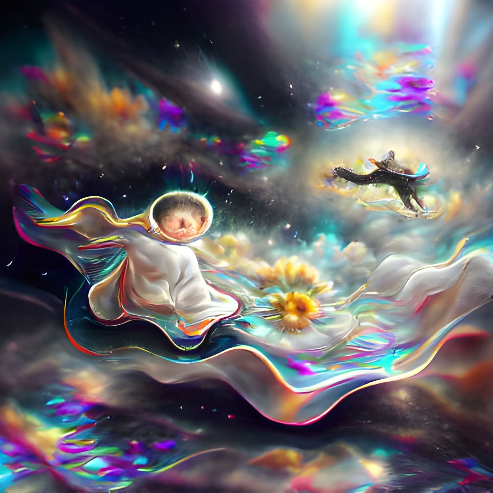 Cosmic Astral Illustration of Floating Figure in Space