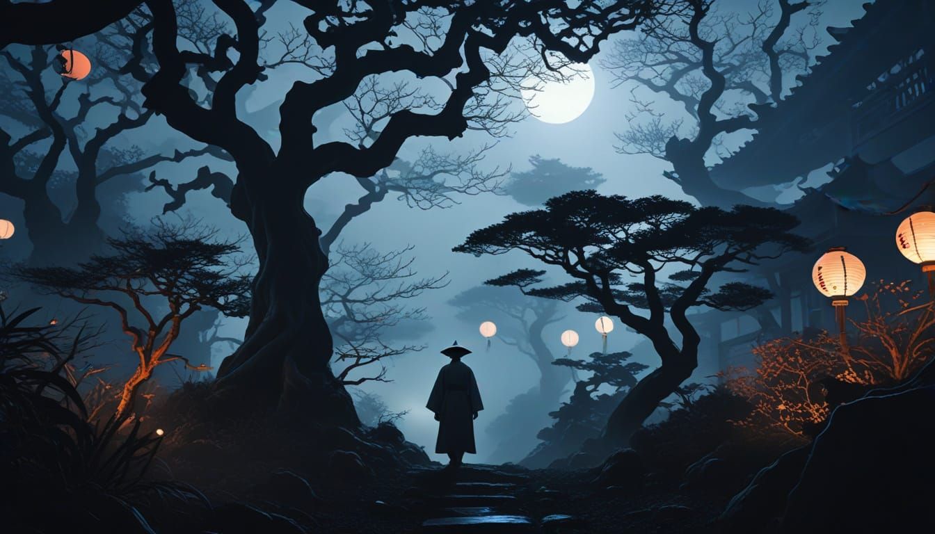 Eerie Garden Walker in Vintage Ukiyo-e Style