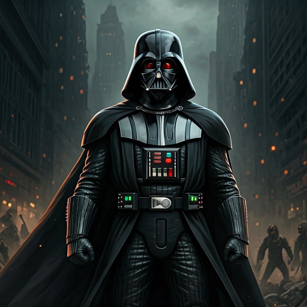 Darth Vader vs. Marvel Zombies in Apocalyptic Cityscape