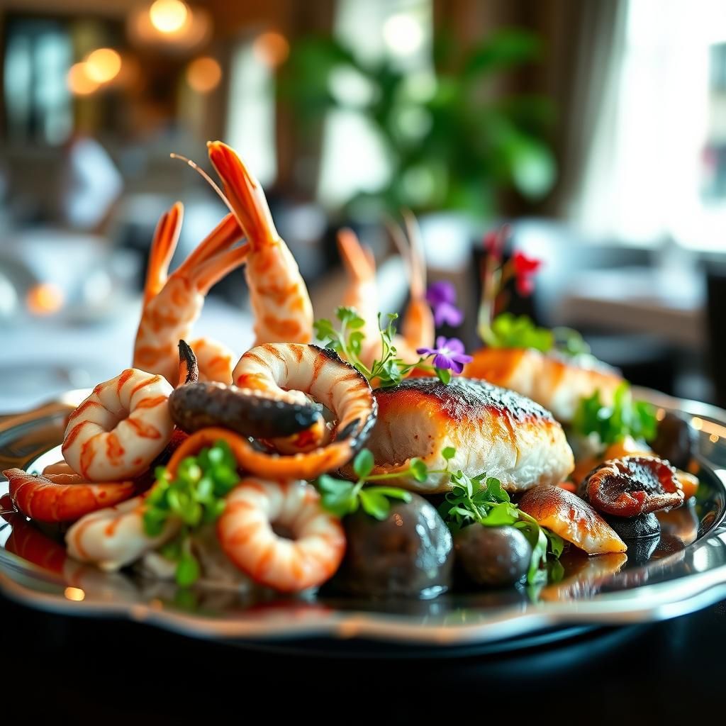 Exquisite Seafood Platter in Haute Cuisine Setting