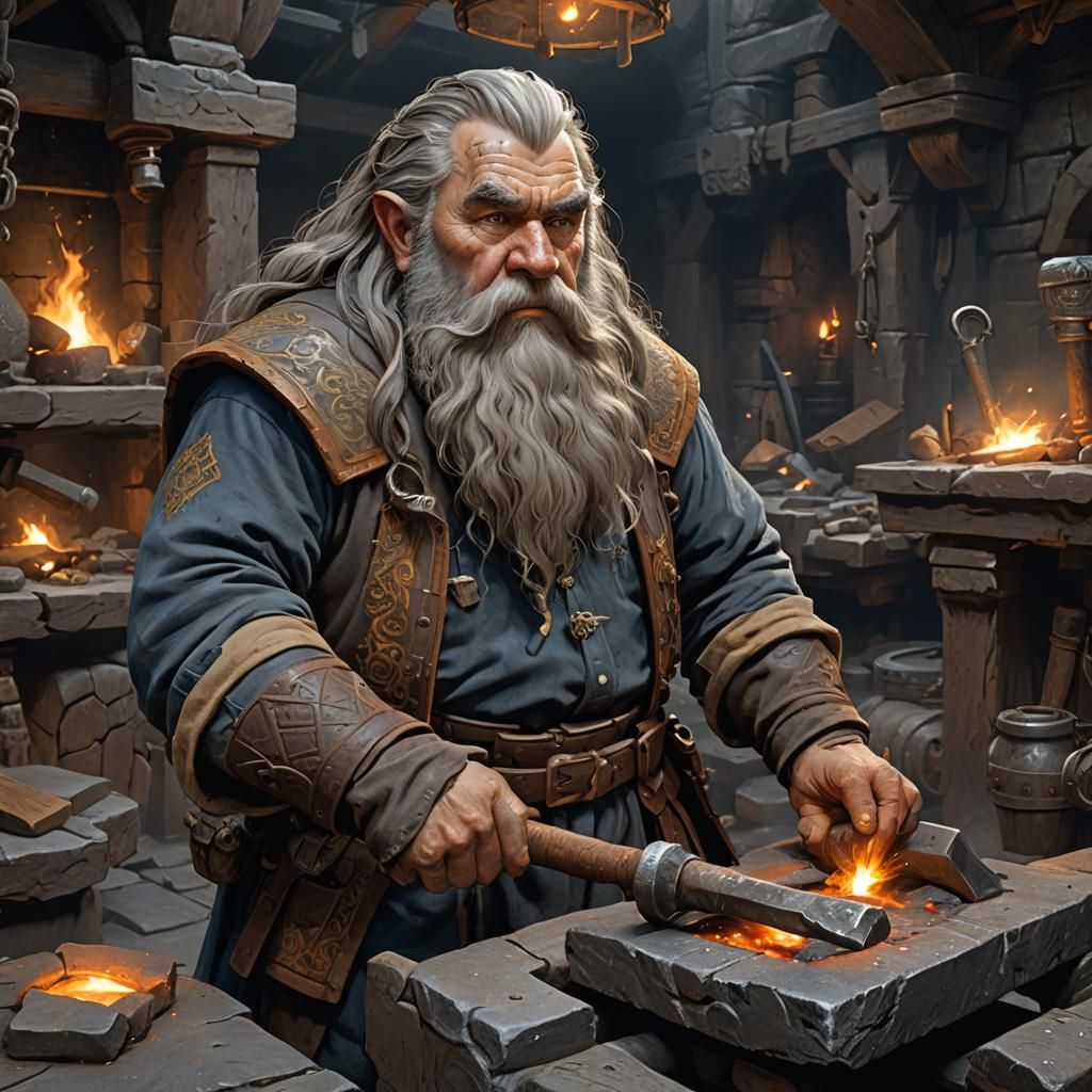 Dwarf Blacksmith in Dark Fantasy Style