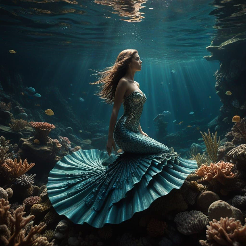 Mermaid Goddess in Seashell: Cinematic Film Still