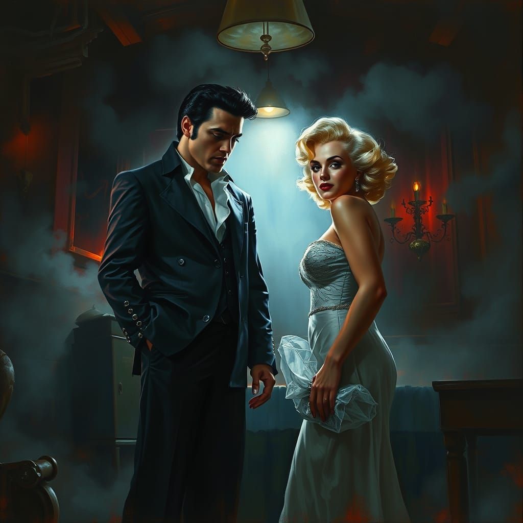 Elvis and Marilyn Monroe in a Dark, Moody Hollywood Scene