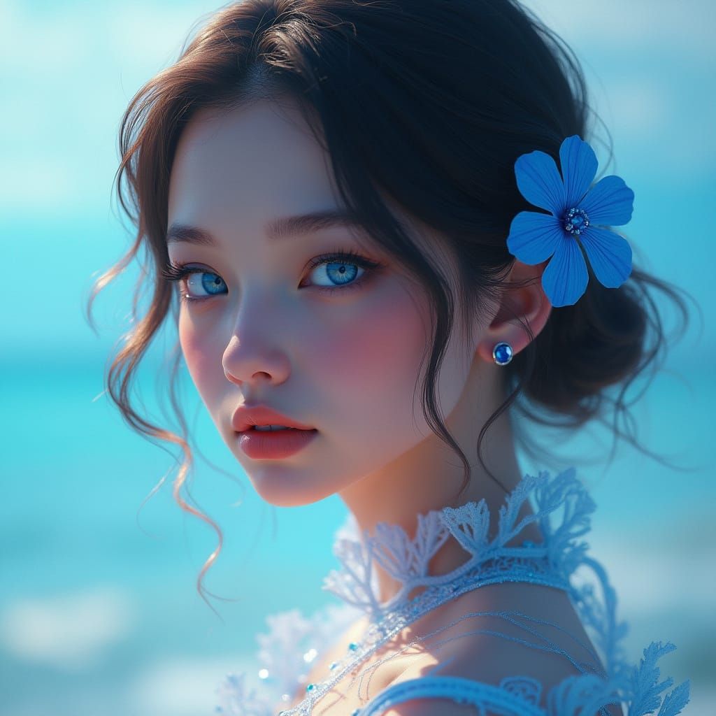 Portrait of Woman with Blue Eyes in Digital Art