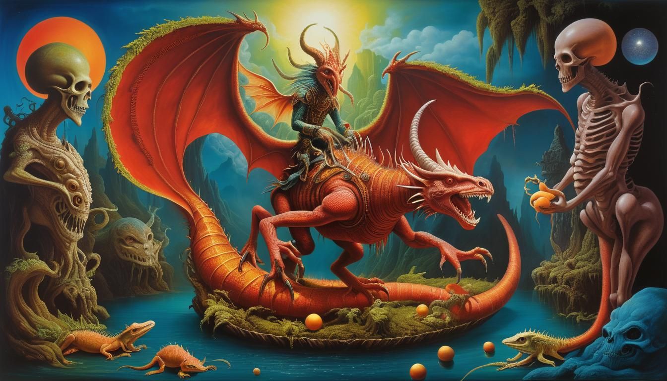 Ayahuasca Jabberwocky: Surreal Fantasy Oil Painting