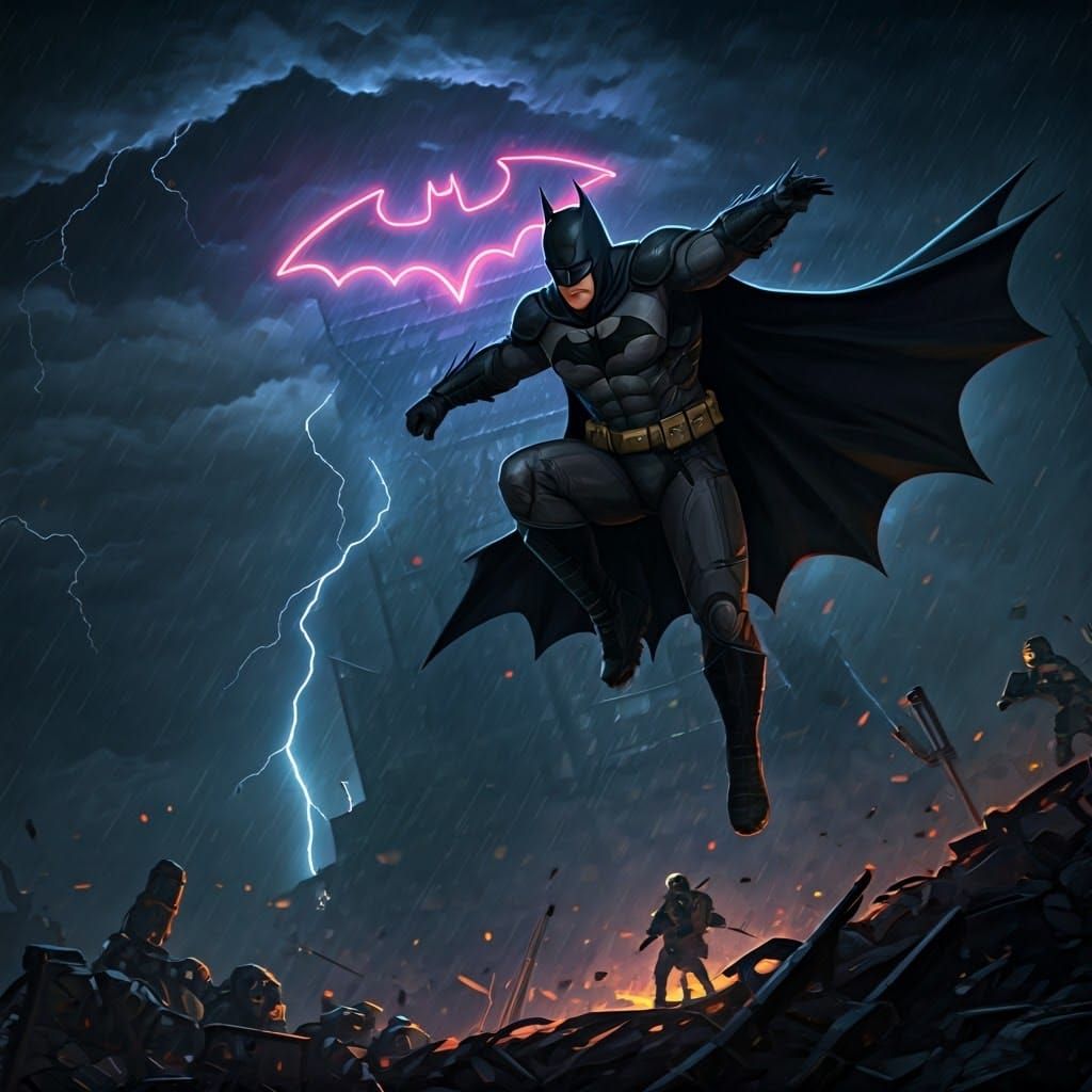 Batman in Warzone Leaping Through the Air