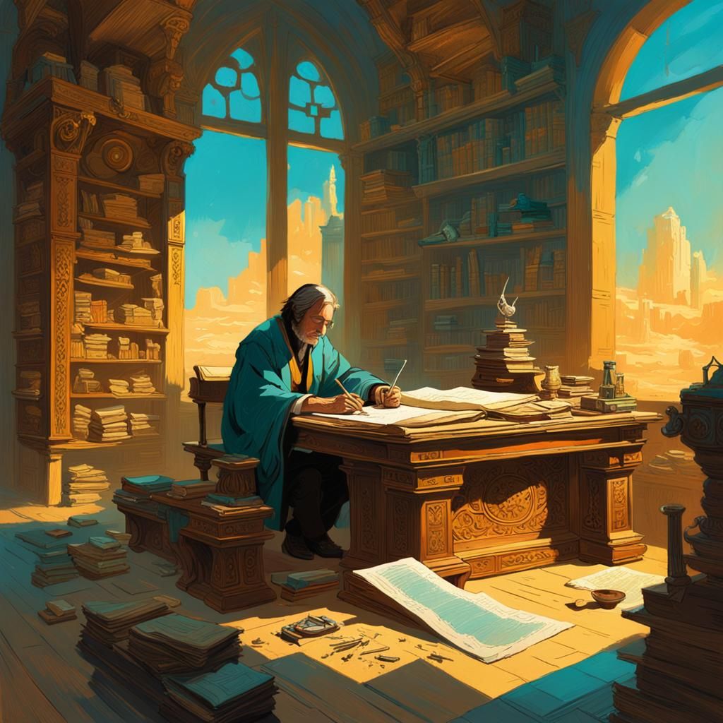 Ezra the Scribe Contemplates Ancient Scroll