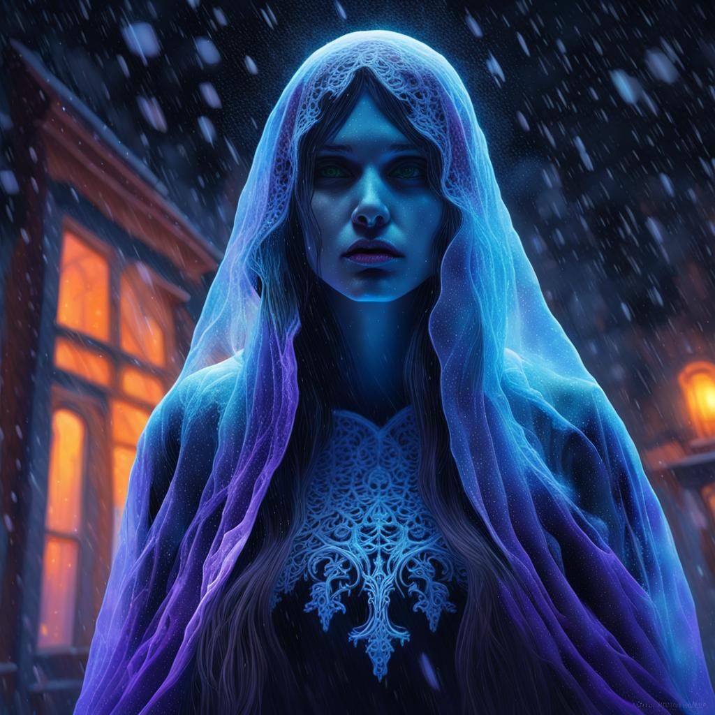 Surreal Female Ghost in Double Exposure Watercolor