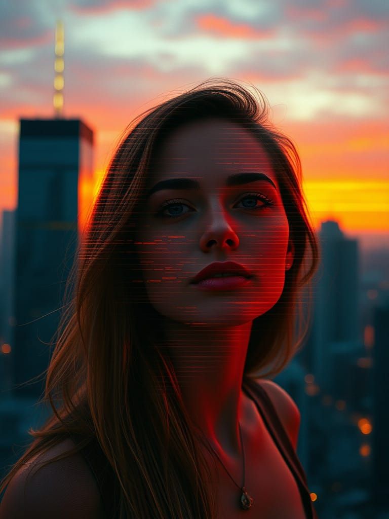 Dystopian City Goddess with Glitch Art Form