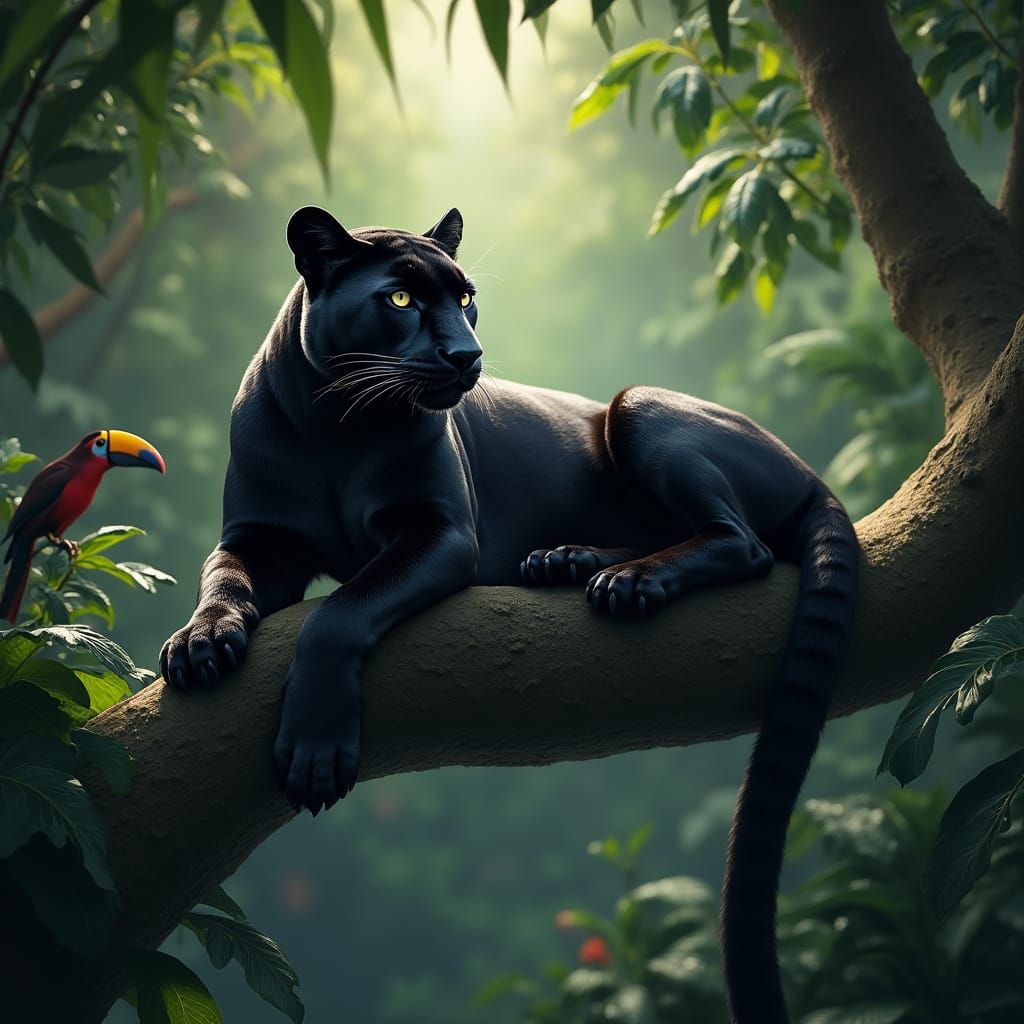 Majestic Black Jaguar Lounging in Amazon Rainforest