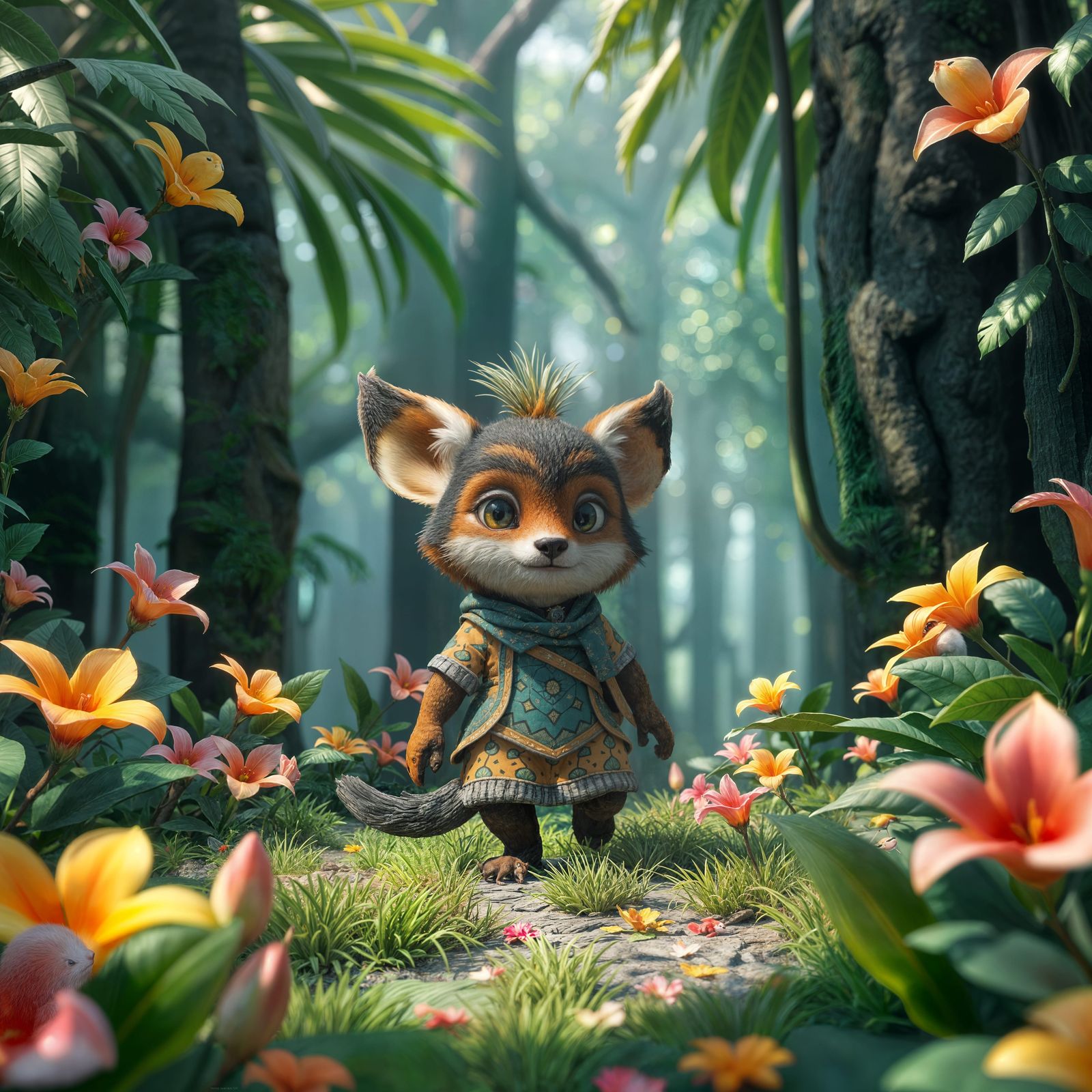 Cute Creature in Tropical Forest, Anime Style