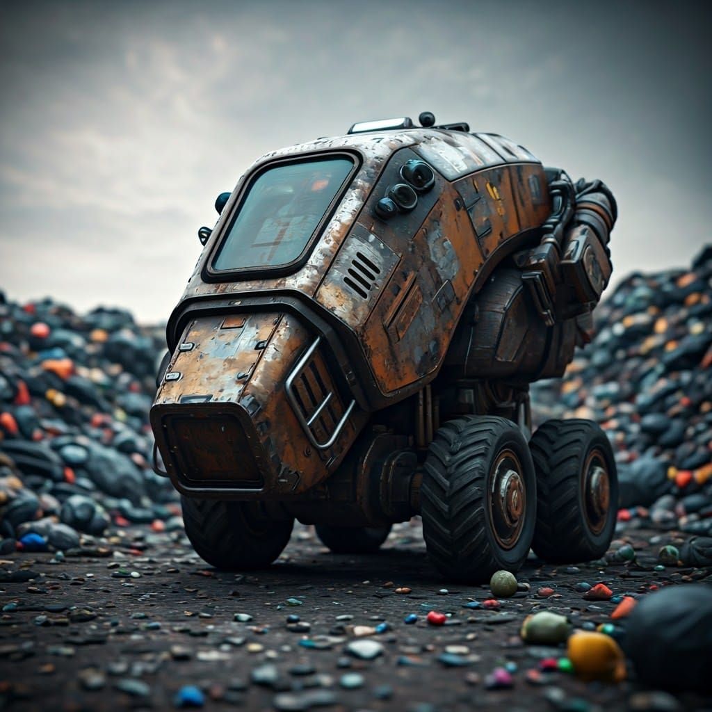 Rustic Waste Robot in Landfill: 3D Art