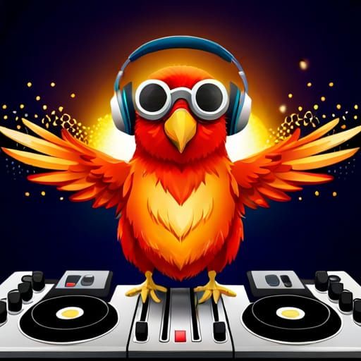 Bird DJ Portrait at Concert with Disco Lights