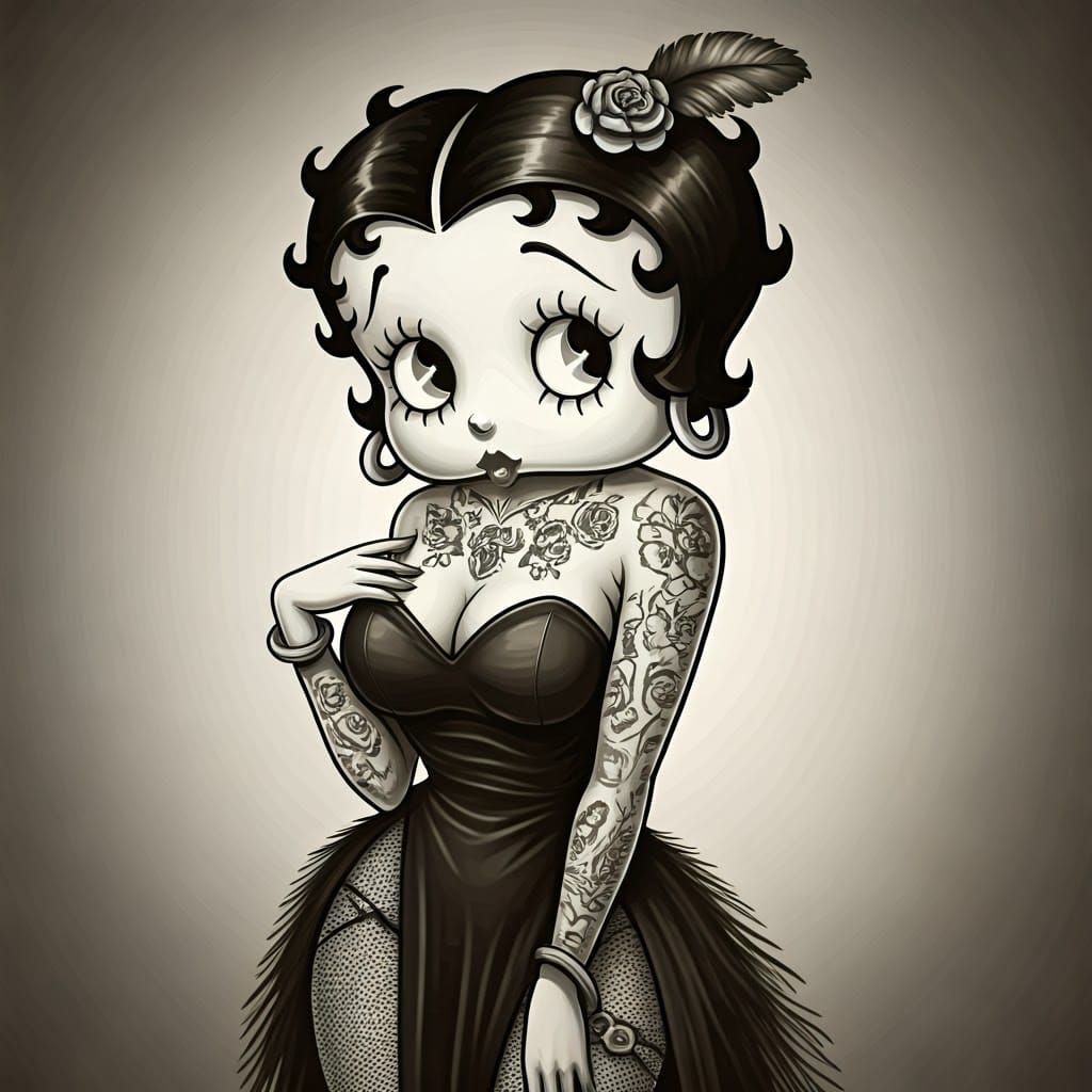 Betty Boop as 1920s Flapper in Anime Sketch