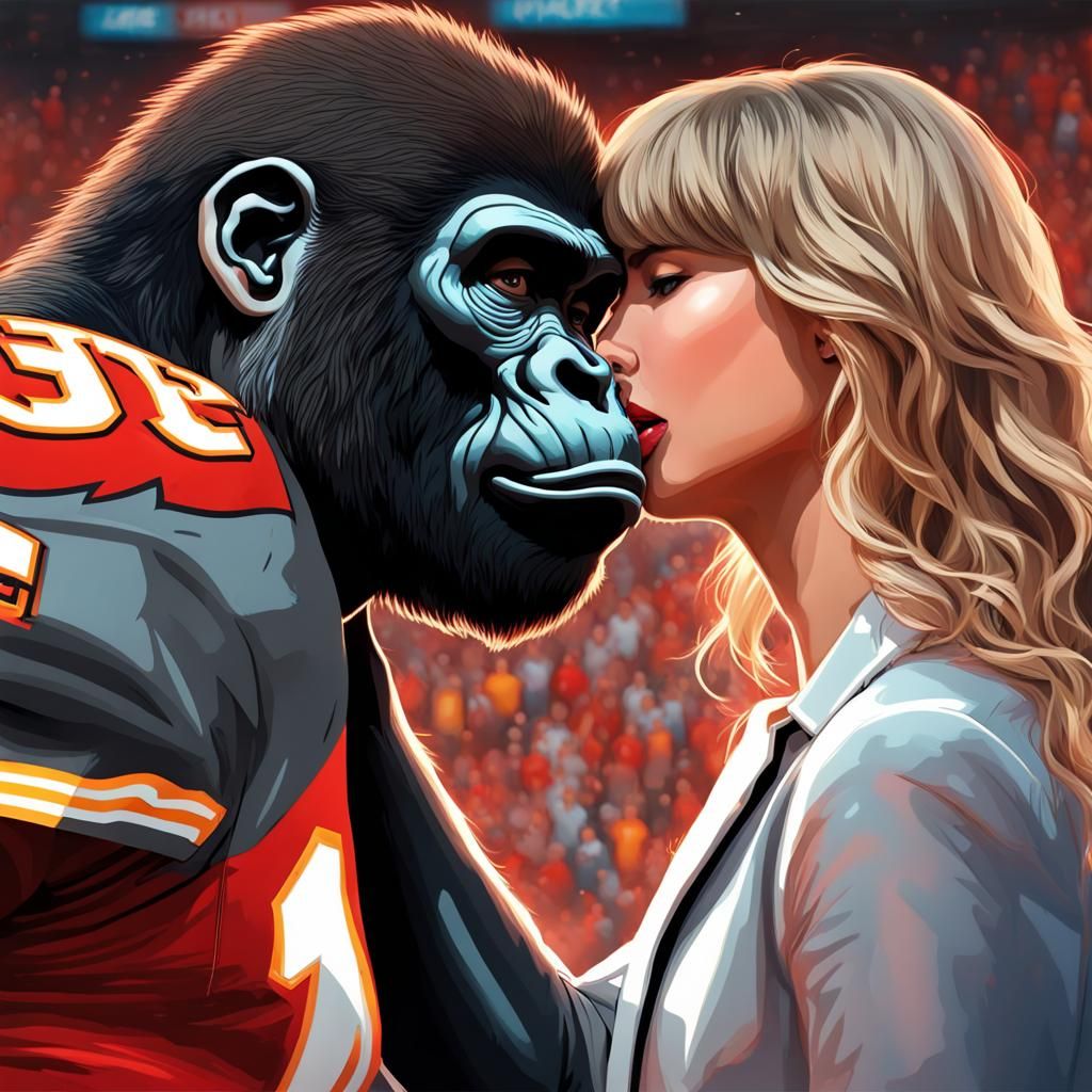 Gorilla Kisses Celebrity at Chiefs Football Game