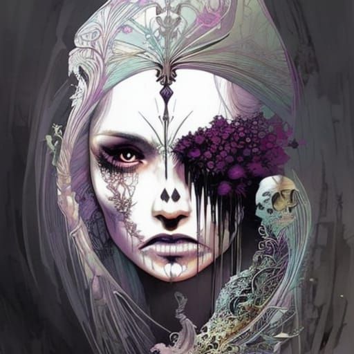 Detailed Purple Skull Digital Painting with Intricate Motifs