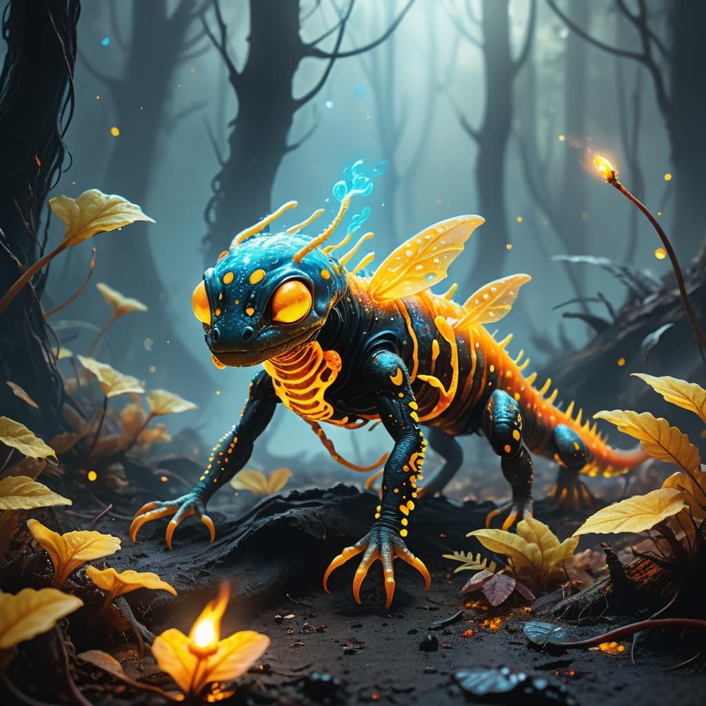 Bioluminescent Alien Creature in Exoplanet Forest