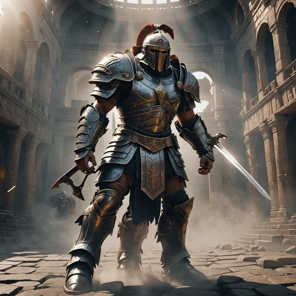 Gladiator's Victory in Grand Coliseum: 3D Game Art