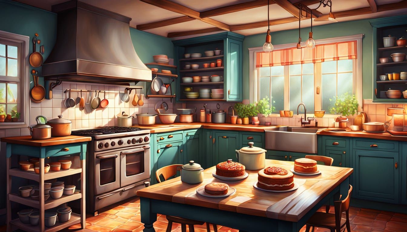Cozy Whimsical Kitchen for Happy Baker Digital Painting