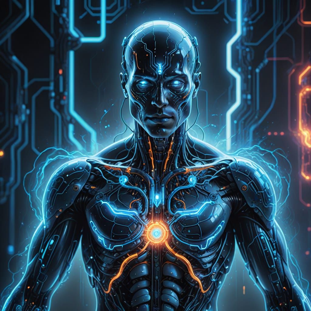 Futuristic Anatomy: Human Figure with Glowing Soul