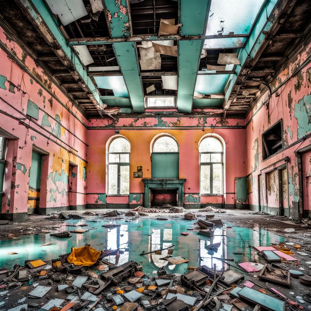 Abandoned Museum Room with Weathered Displays