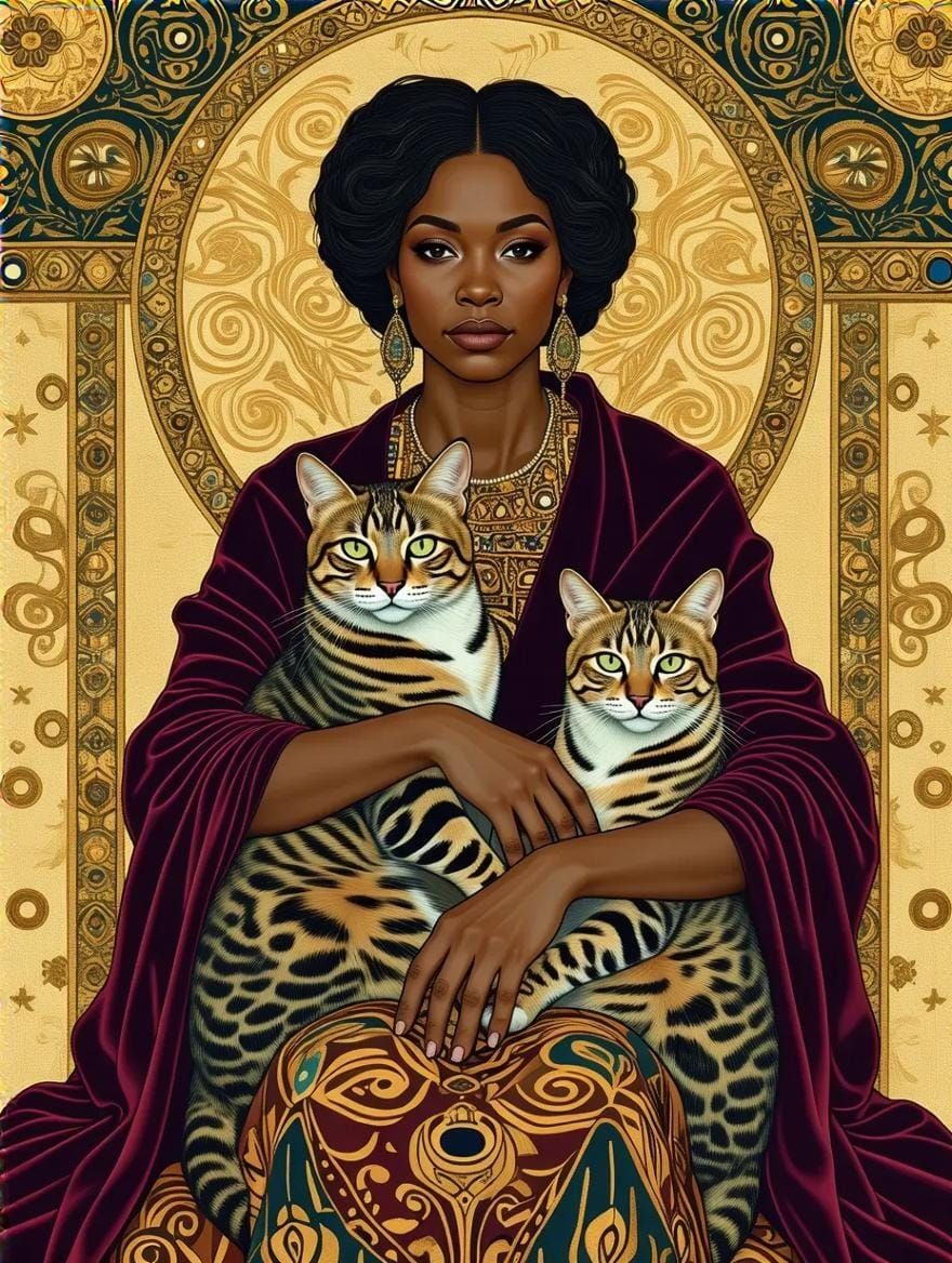 African Queen Amidst Opulent Velvet and Byzantine Patterns