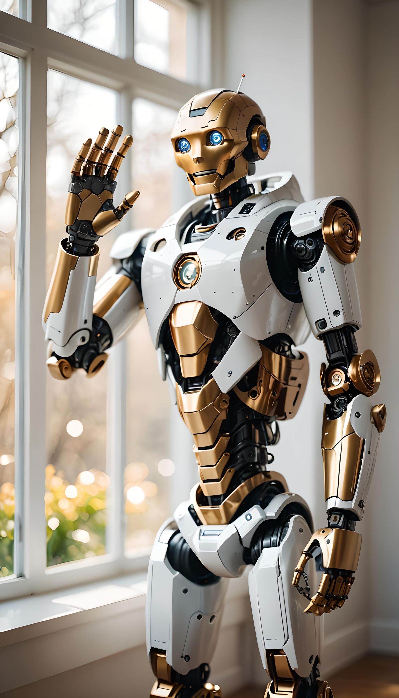 Friendly Minimalist Robot Waving: Professional Photography