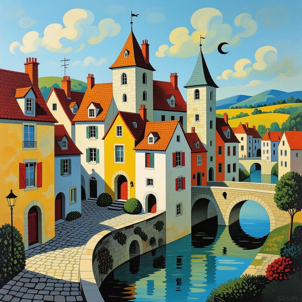 Surreal Montsoreau Village Inspired by Dali and Magritte