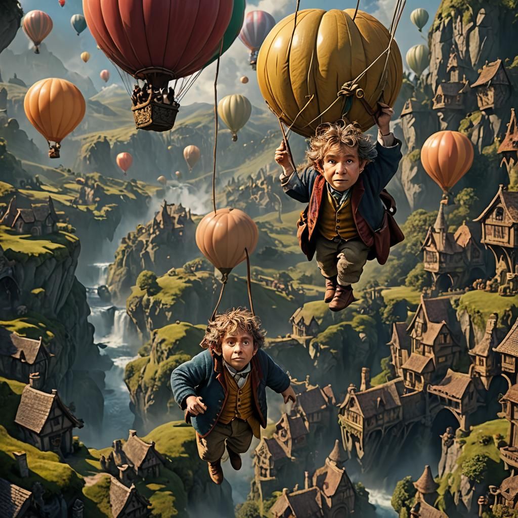 Bilbo Baggins Balloon Ride: Fantasy Concept Art