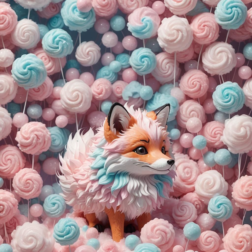 Cotton Candy Fox in Pastel Wonderland: Anime-Inspired 3D Art