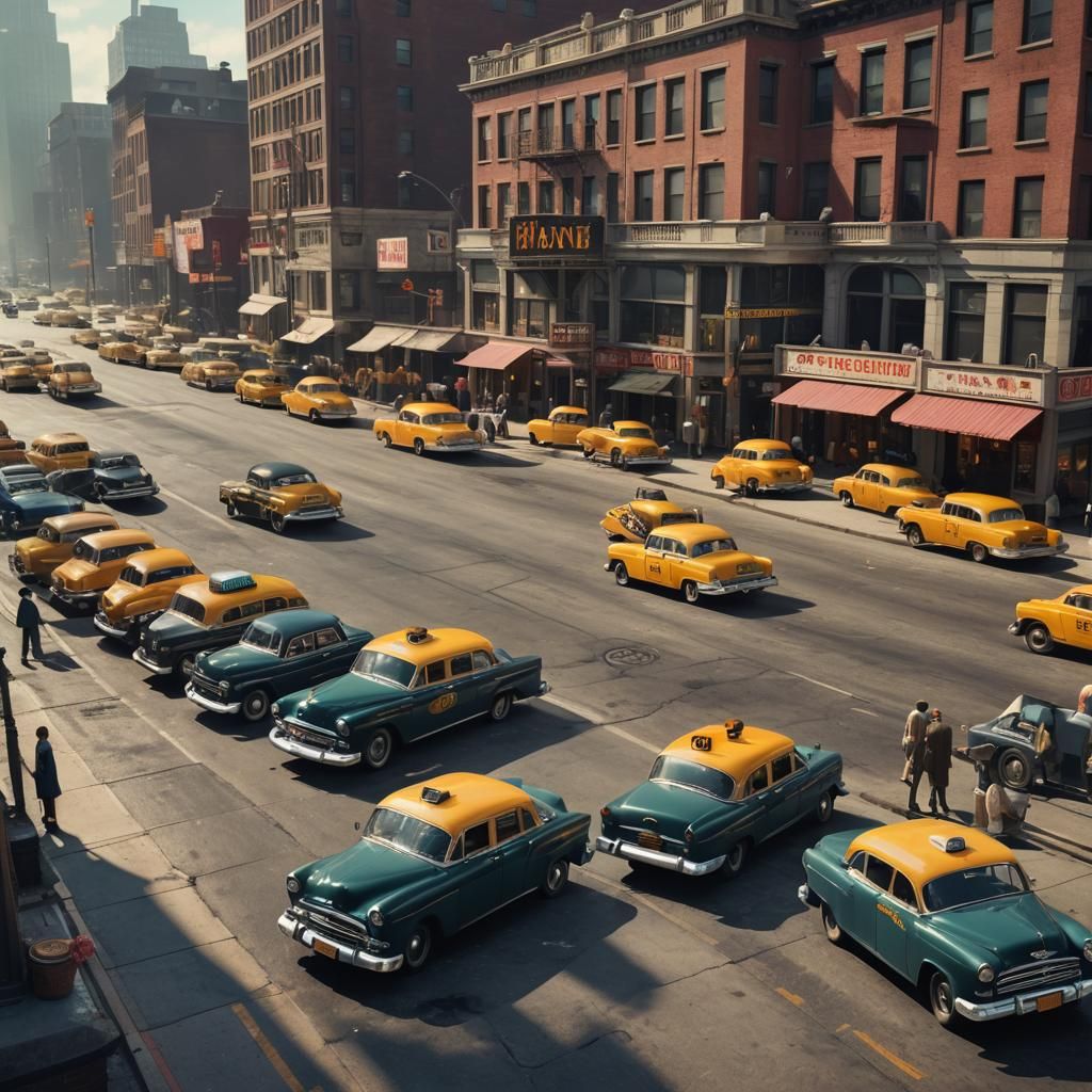 Vintage Taxi Cabs at 1950s US Cab Stand