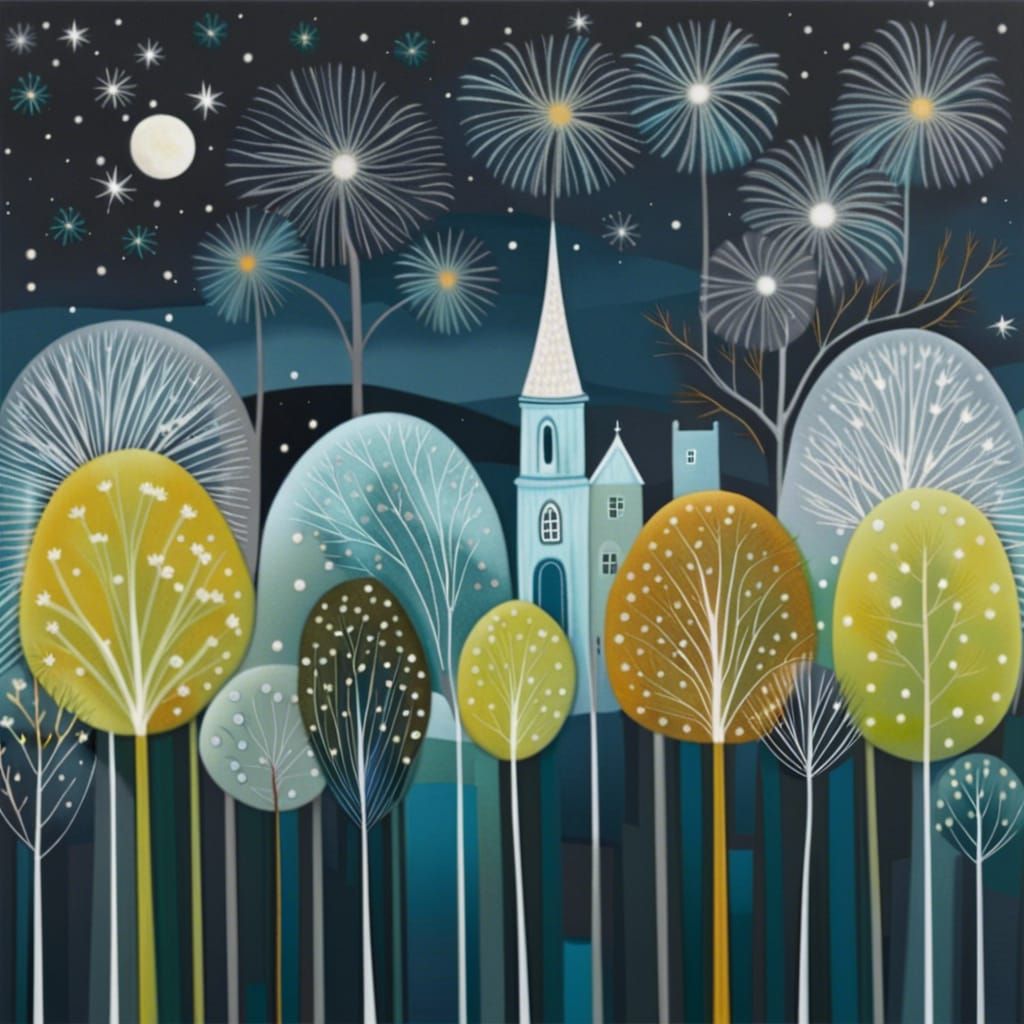 Vibrant Night Landscape Art