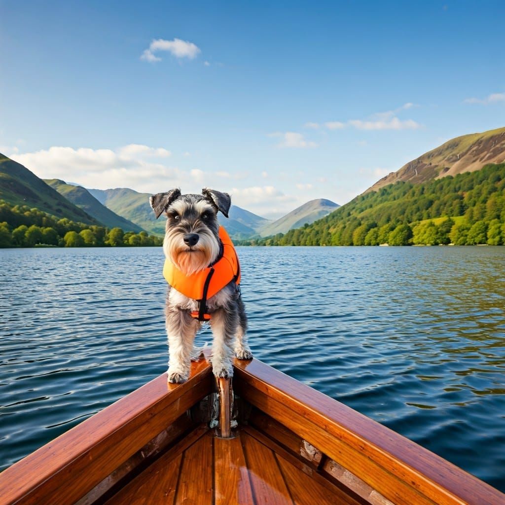 Mini Schnauzer on a Sailboat in Lake District