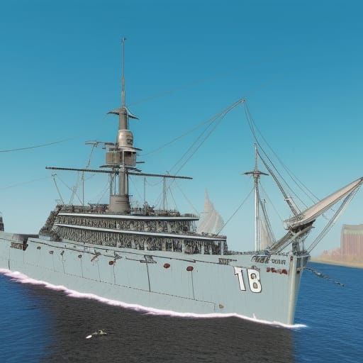 Imposing Dreadnought Battleship at Sea