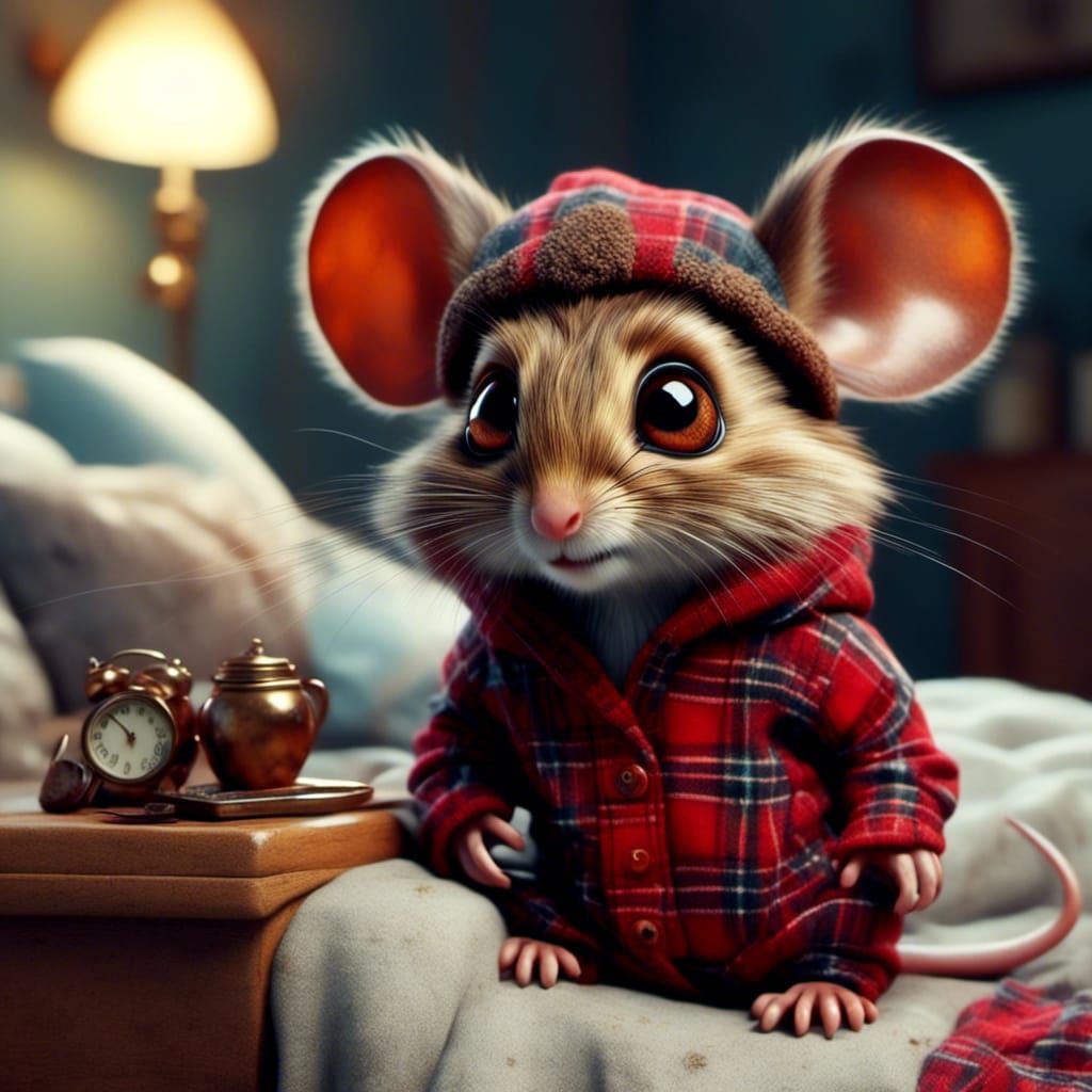 Cute Mouse with Big Eyes in Pajamas