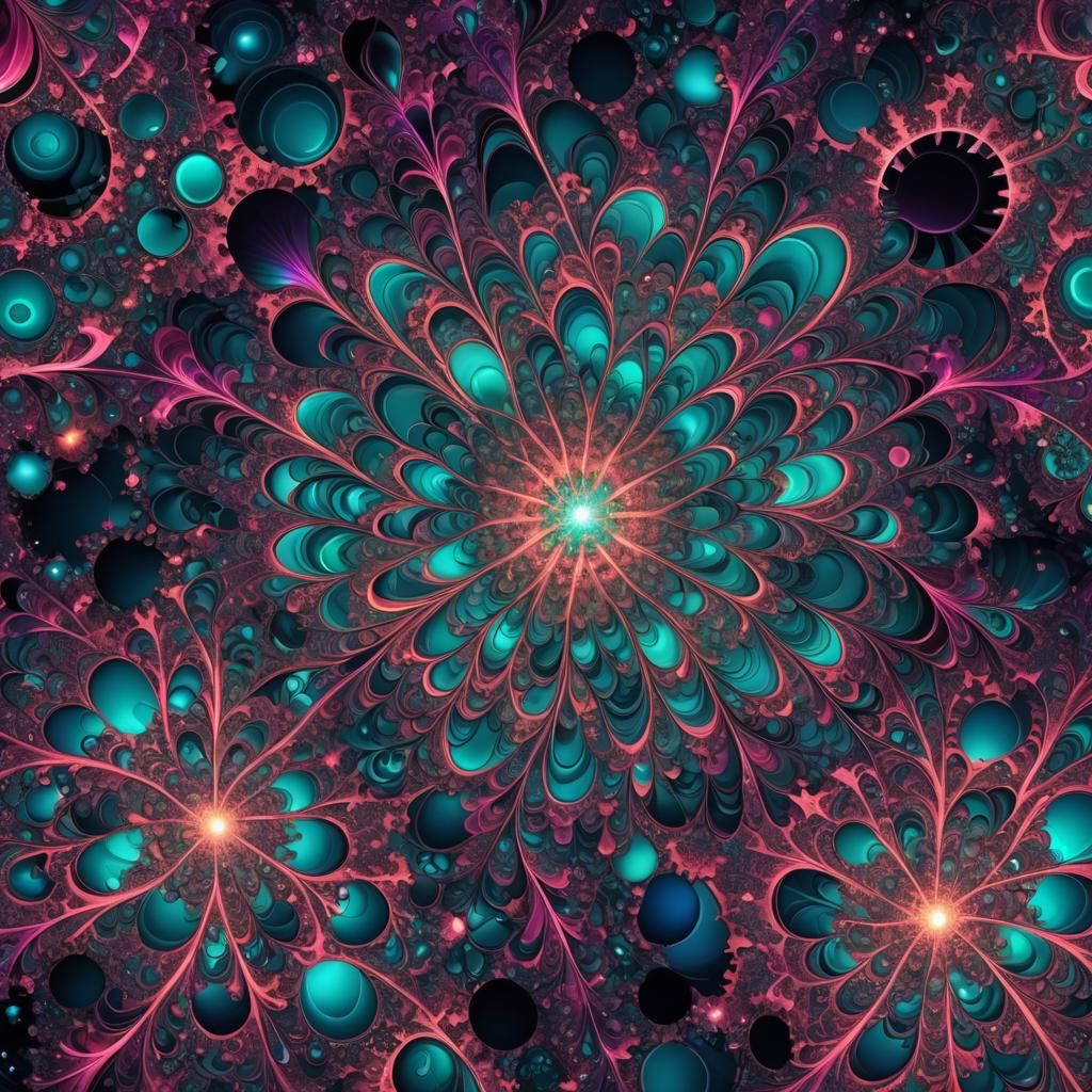 Psychedelic Fractal Pattern in Teal and Purple