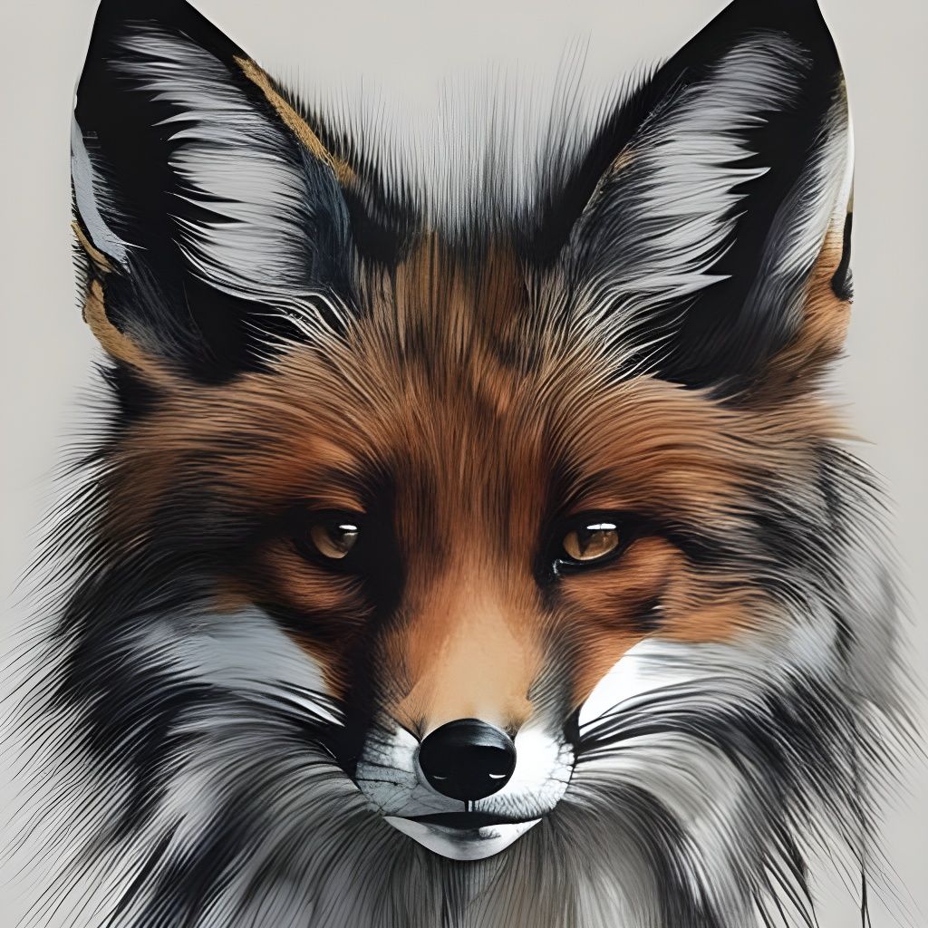 Hyperrealistic Cartoon Fox Portrait in Inkblot Style