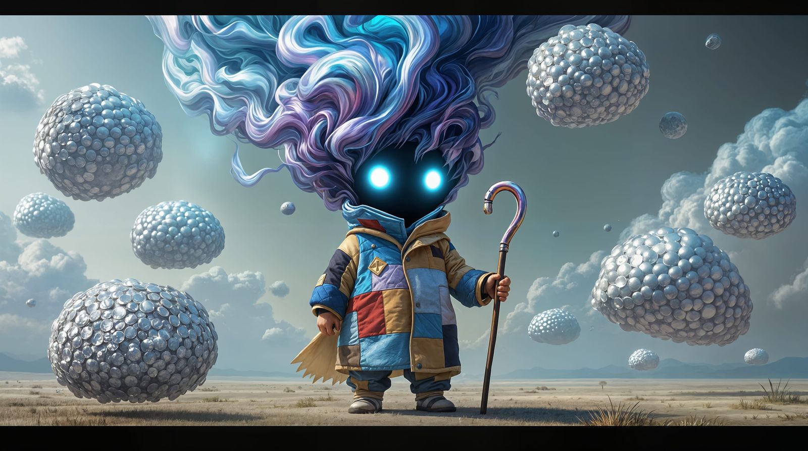 Dreamlike Shepherd in Whimsical Cloudscape