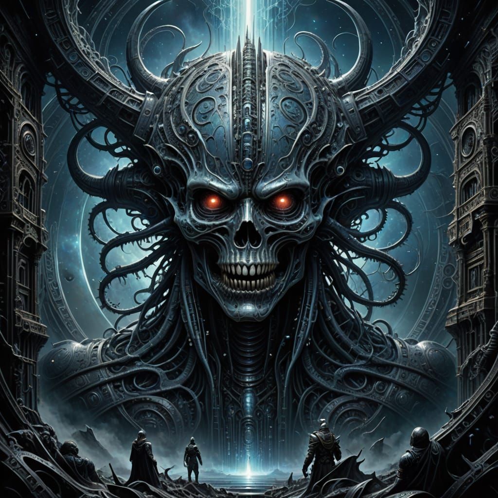 Colossal Biomechanical Leviathan Drifting Through Space